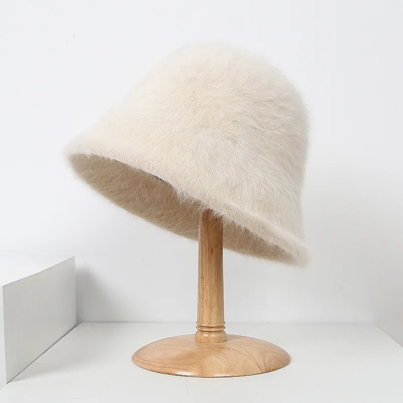 

Women Winter Rabbit Fur Bucket Hat for Ladies Outdoor Keep Warm Fashion Fisherman Cap Girls Travel Panama Hat Female Travel Bob