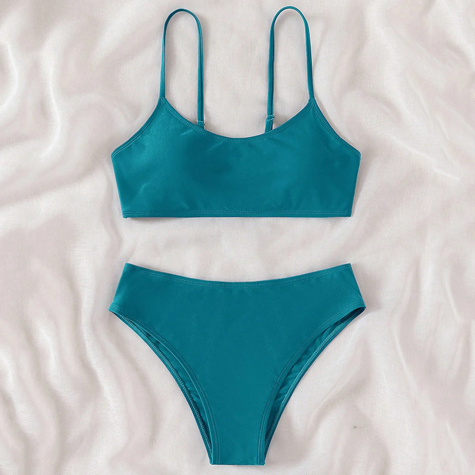 Двухсекционный Купальник Для Маленьких Девочек Спортивный Однотонный Бикини С