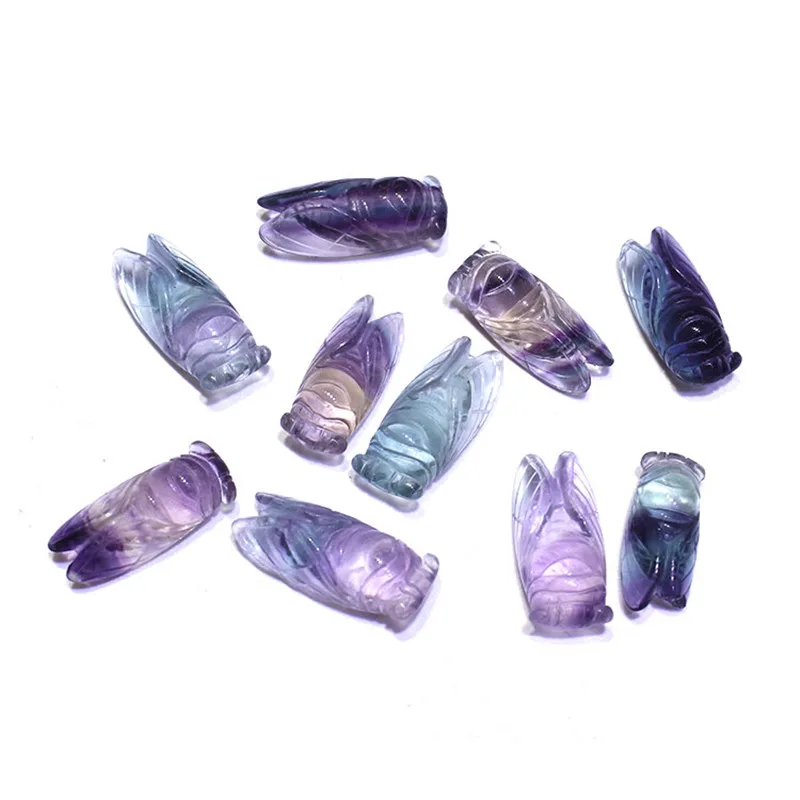 

1 Pcs small size natural rainbow fluorite crystal stone cicada for healing