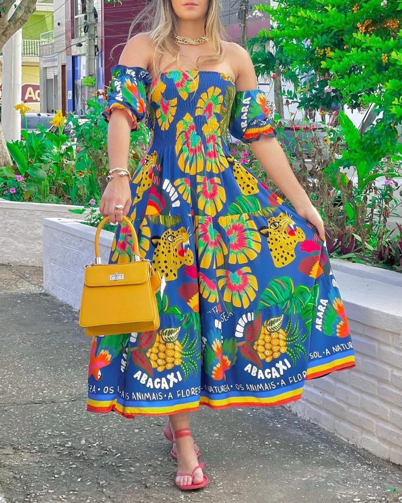 

Summer 2022 Women's Off-Shoulder Printed Casual Dress Sexy Dress