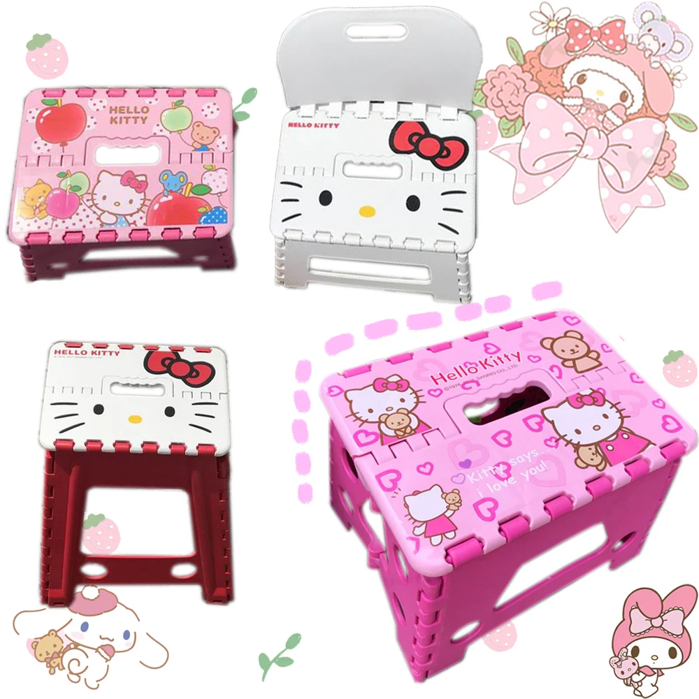 

Sanrioed My Melody Kitty Folding Bench Stool Household Bearing 130kg PP Portable Thickened Folding Small Chair Kids Toys Gifts