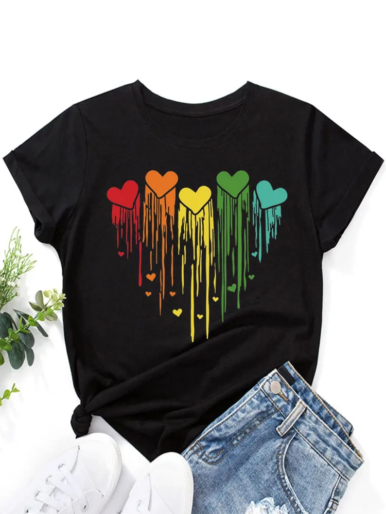 Colorful Dripping Love Print New Fashion Women T-shirt Short Sleeve Cute Tops Shirt Ladies Graphic Tee Summer Clothing