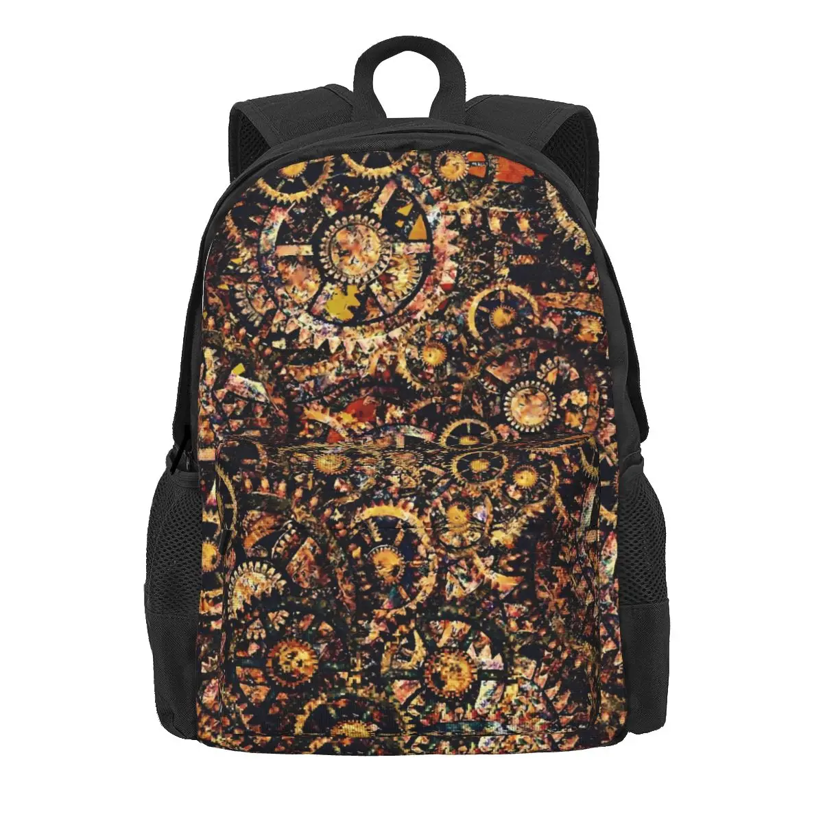 

Steampunk Gear Art Backpack Golden Cogwheel Travel Backpacks Women Leisure School Bags Colorful Big Rucksack