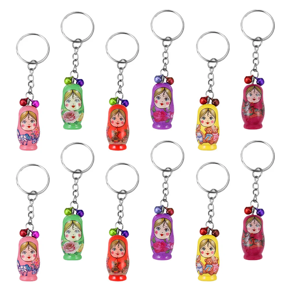 

12 Pcs Car Keys Keychain Decorations Wood Crafts Colorful Painting Pendants Hanging Bag Cartoon Decors Child