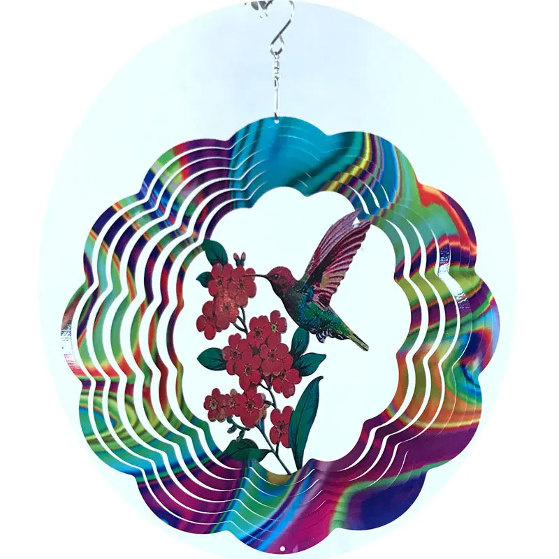 

Stereo 3D Rotating Wind Chimes New Mirror Stainless Steel 3D Rotating Wind Chime Colorful Birds And Flowers Natural Spinner