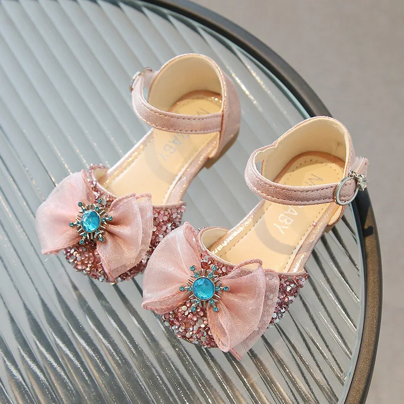 

Girls' Rhinestone Bow Toes Wrapped Children Sandals Summer New 2023 Korean Anti-slip Princess Mary Jane for Wedding Party Shows