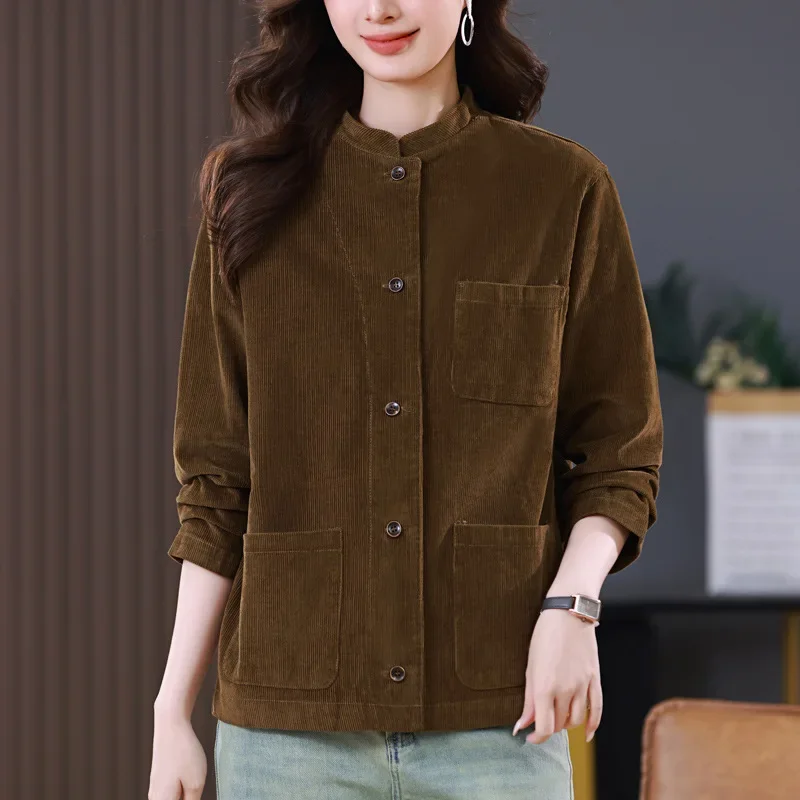 Вельветовая куртка женская укороченная весна-осень 2023 новый свободный крой