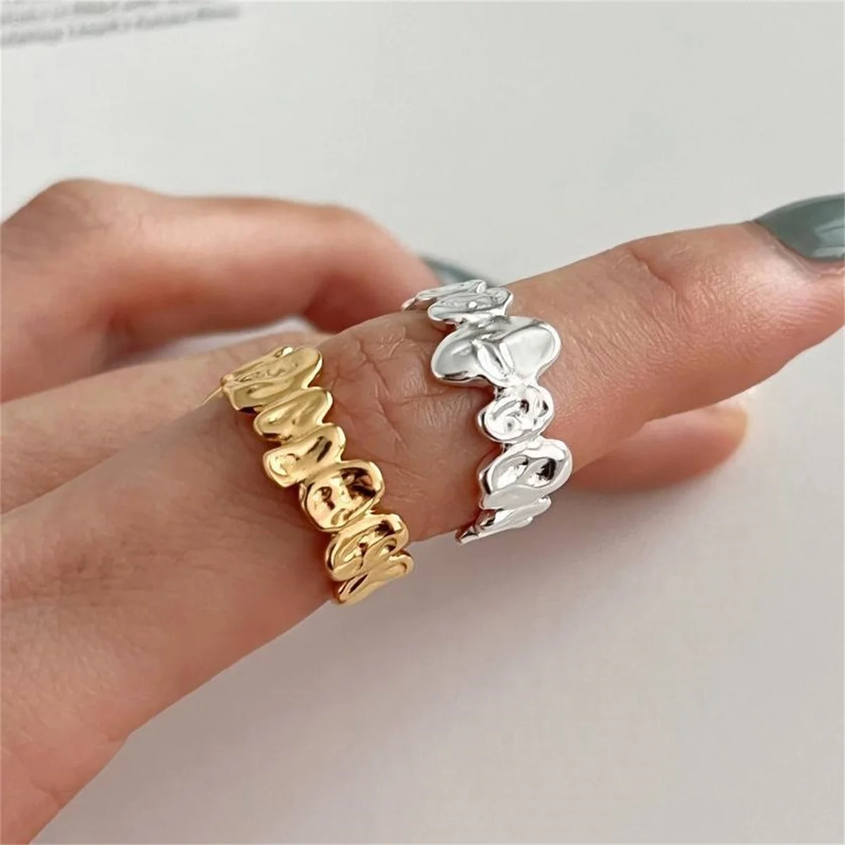 

Minimalist Silver Color Irregular Wave Rings For Women Geometric Wide Smooth Metal Gold Color Open Ring Knuckle Finger Jewelry