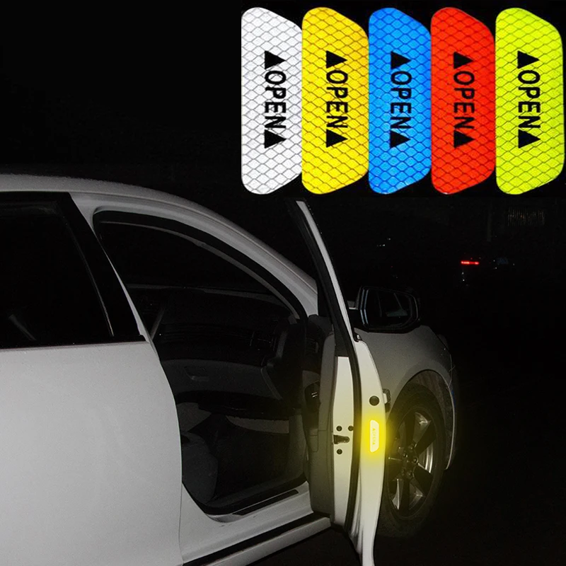 Купи 4Pcs Car Door Stickers Universal Safety Warning Mark OPEN High Reflective Tape Auto Driving Safety Reflective Strips за 152 рублей в магазине AliExpress