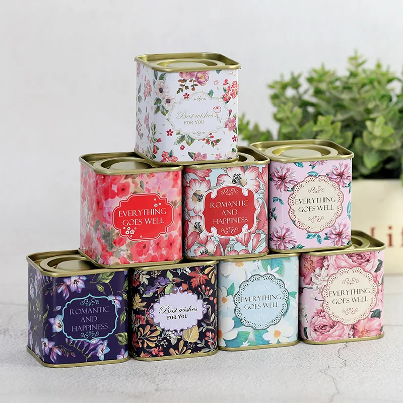 

Tea Sealed Box Teaware Storage Container Jar Tin Square Can Candy Tinplate Canister Vintage Tea Box For Kitchen Tea/Coffee/Sugar