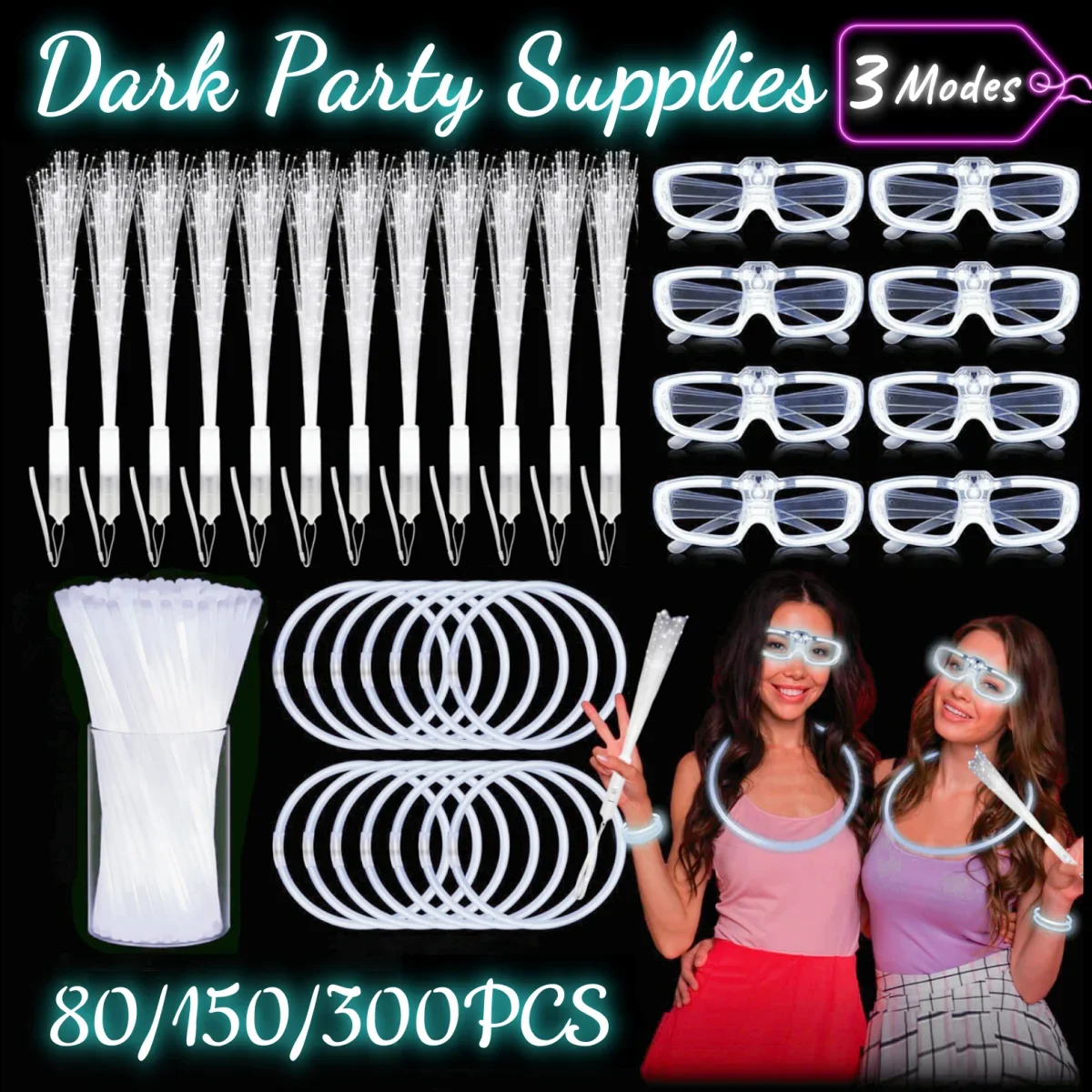 80-300 шт. белые оптоволоконные палочки с 3 режимами светодиодные очки светящиеся