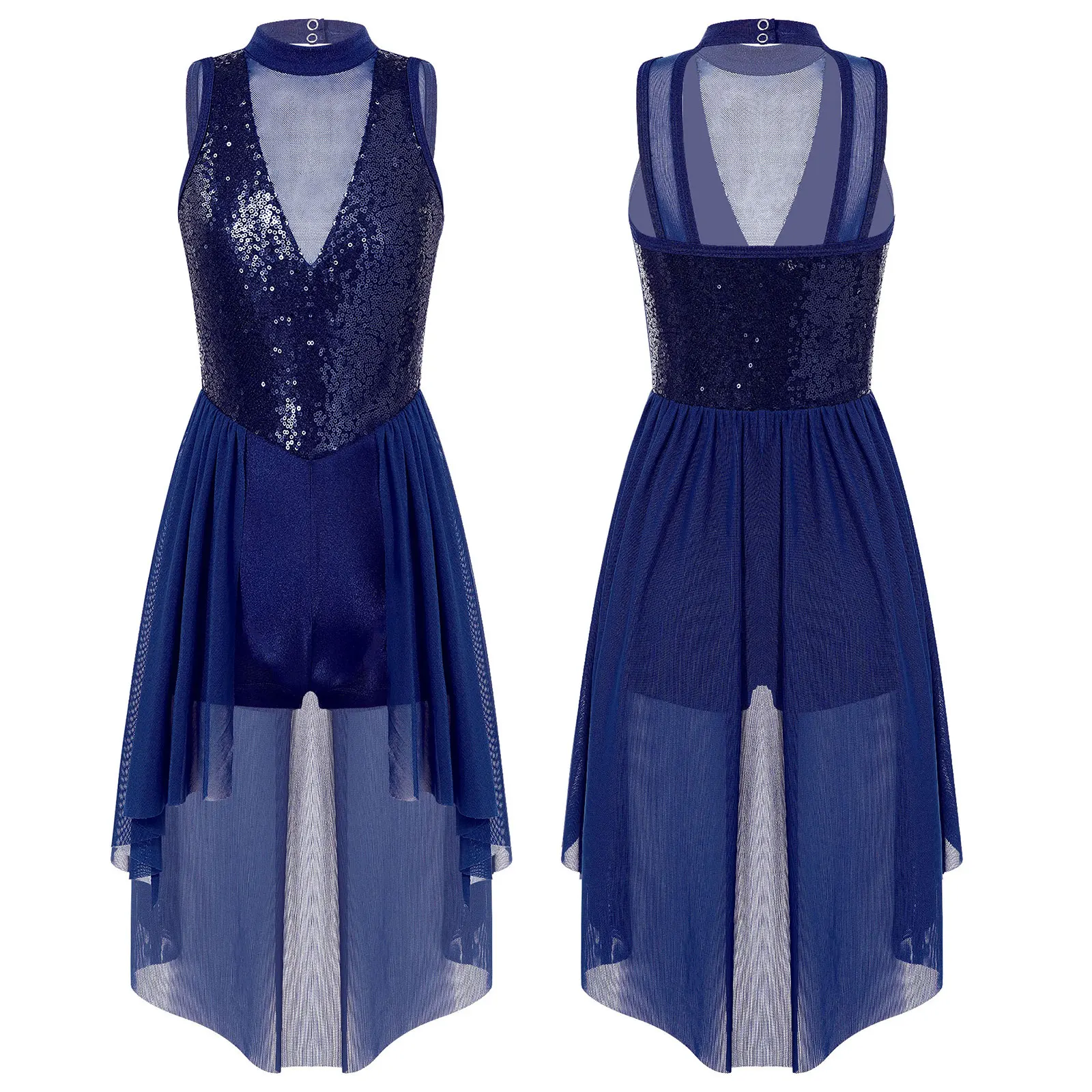 

Kids Girls Shiny Sequins Ballet Leotard Dress Sleeveless Hollow Back Gymnastics Workout Dancewear Stage Performance Costumes