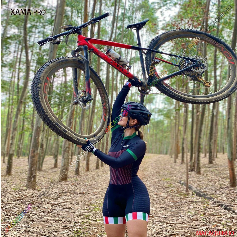 

Велосипедный комплект XAMA PRO для триатлона с длинными рукавами, Женский костюм для езды на велосипеде с 20D подкладкой, Женский велосипедный к...
