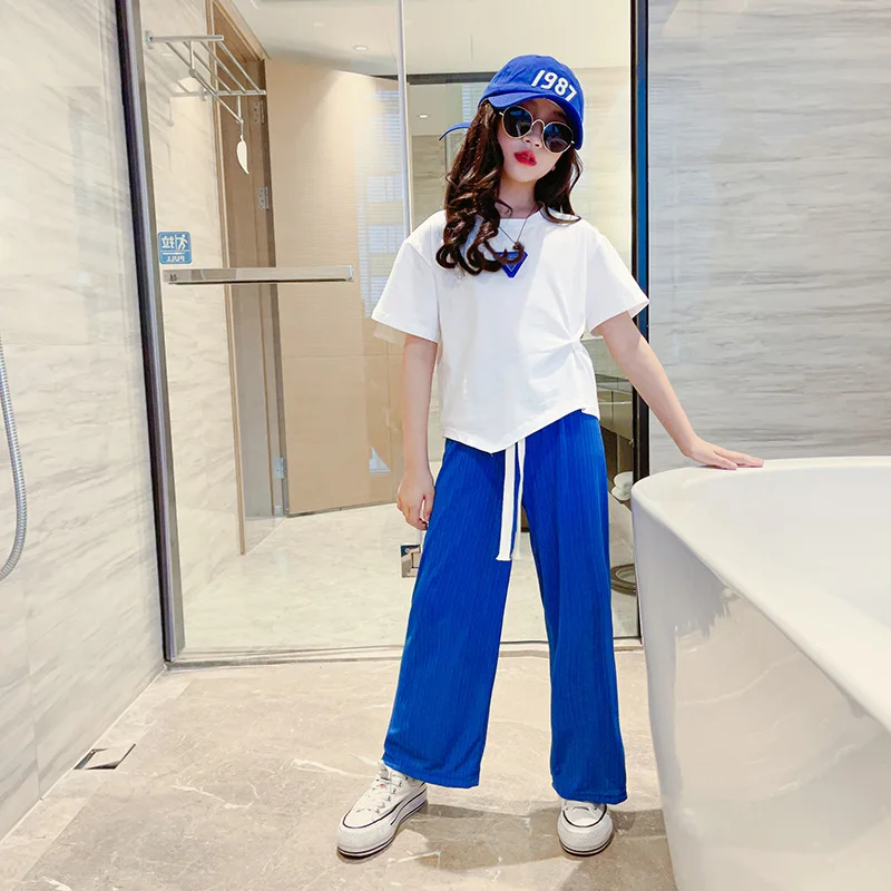 

Fashion 2022 Summer Girls Clothes Sets Kids Short Sleeve T-shirt + Long Pants Loose Children's Clothing Outfits Teen 6 9 10 12