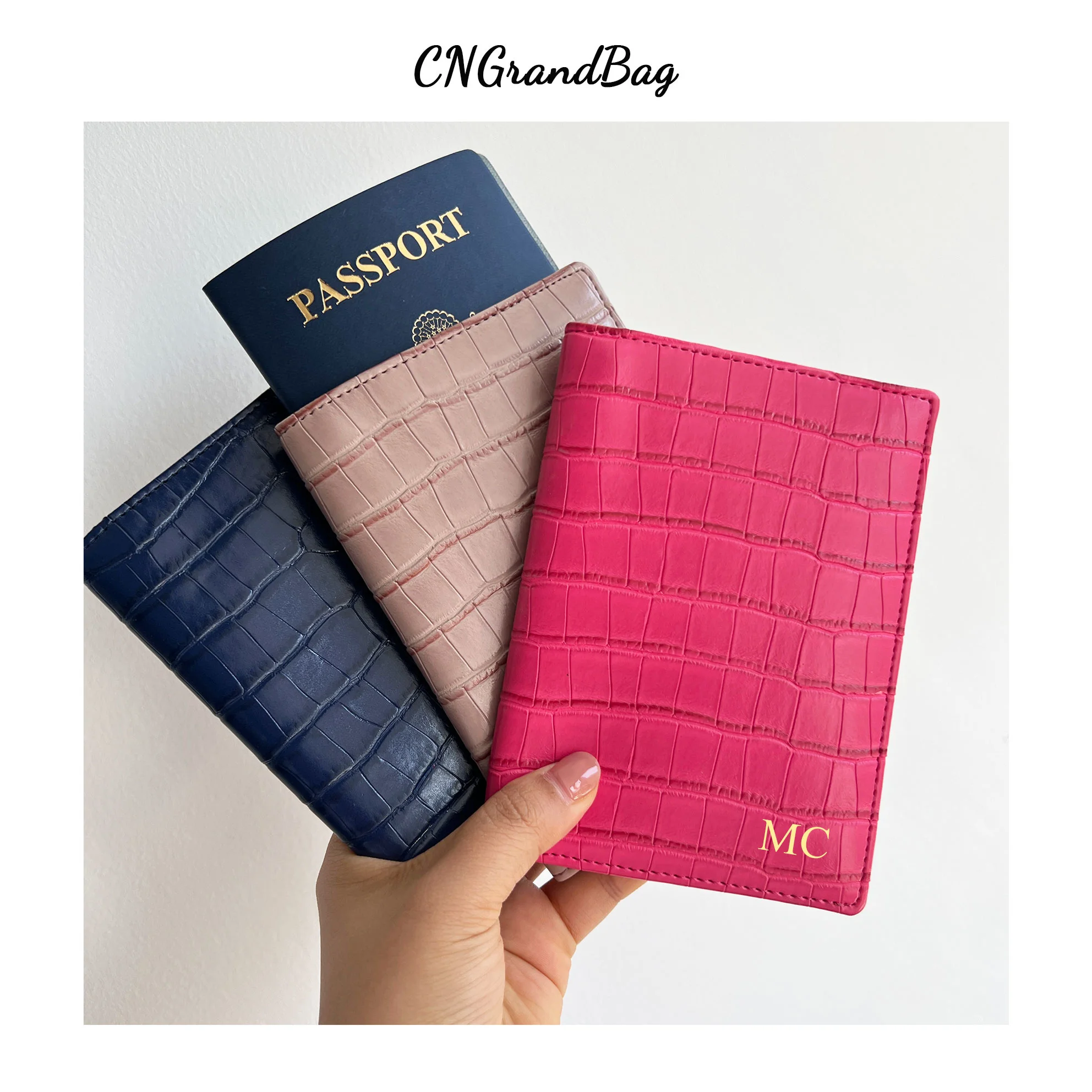 Free Custom Letters Embossed Crocodile Leather Passport Holder Cover Travel Passport Wallet