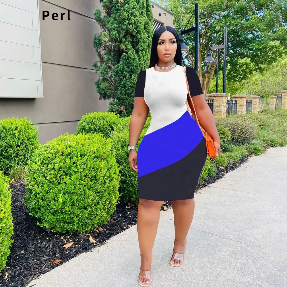 

Perl Xl-5xl Plus Size Women Clothing Fashion Patchwork Dress Casual Curved Summer Outfit Vestidos Femininos Frete Grátis 2022