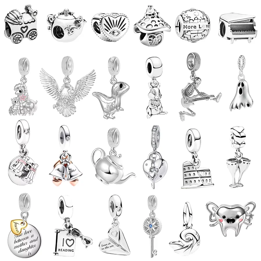 Бусины в виде белого орлана динозавра маленький колокольчик и ключ со звездой