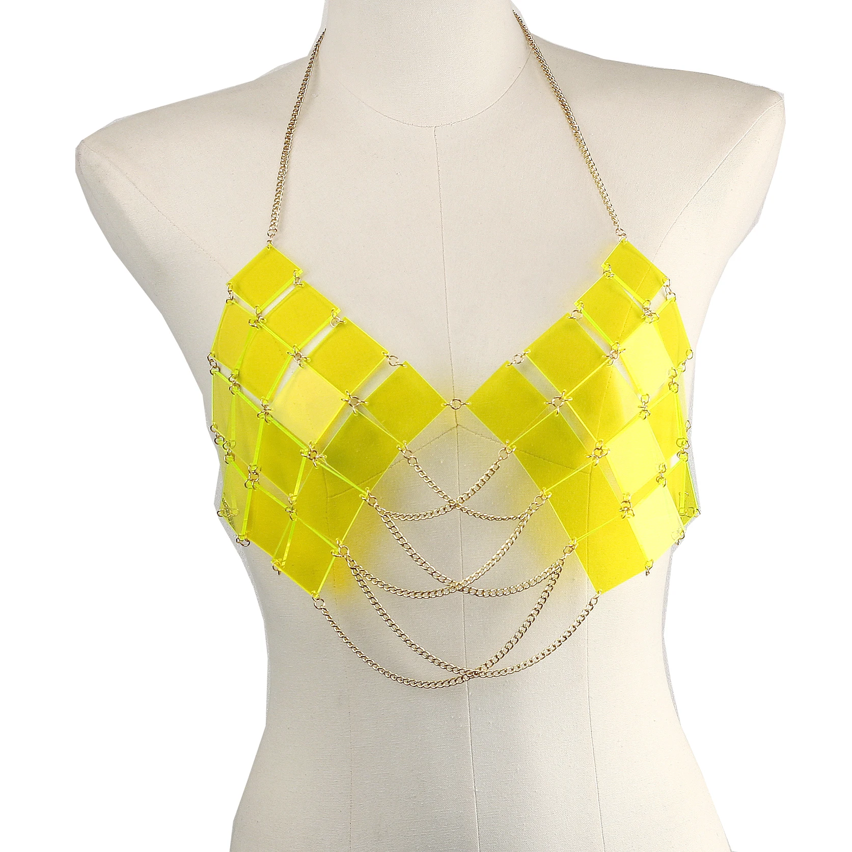 

Sexy Neon Sequins Body Chain Tops For Women Fashion Beach Party Sling Chest Bra Chain Backless Tassel Crop Top Body Jewelry