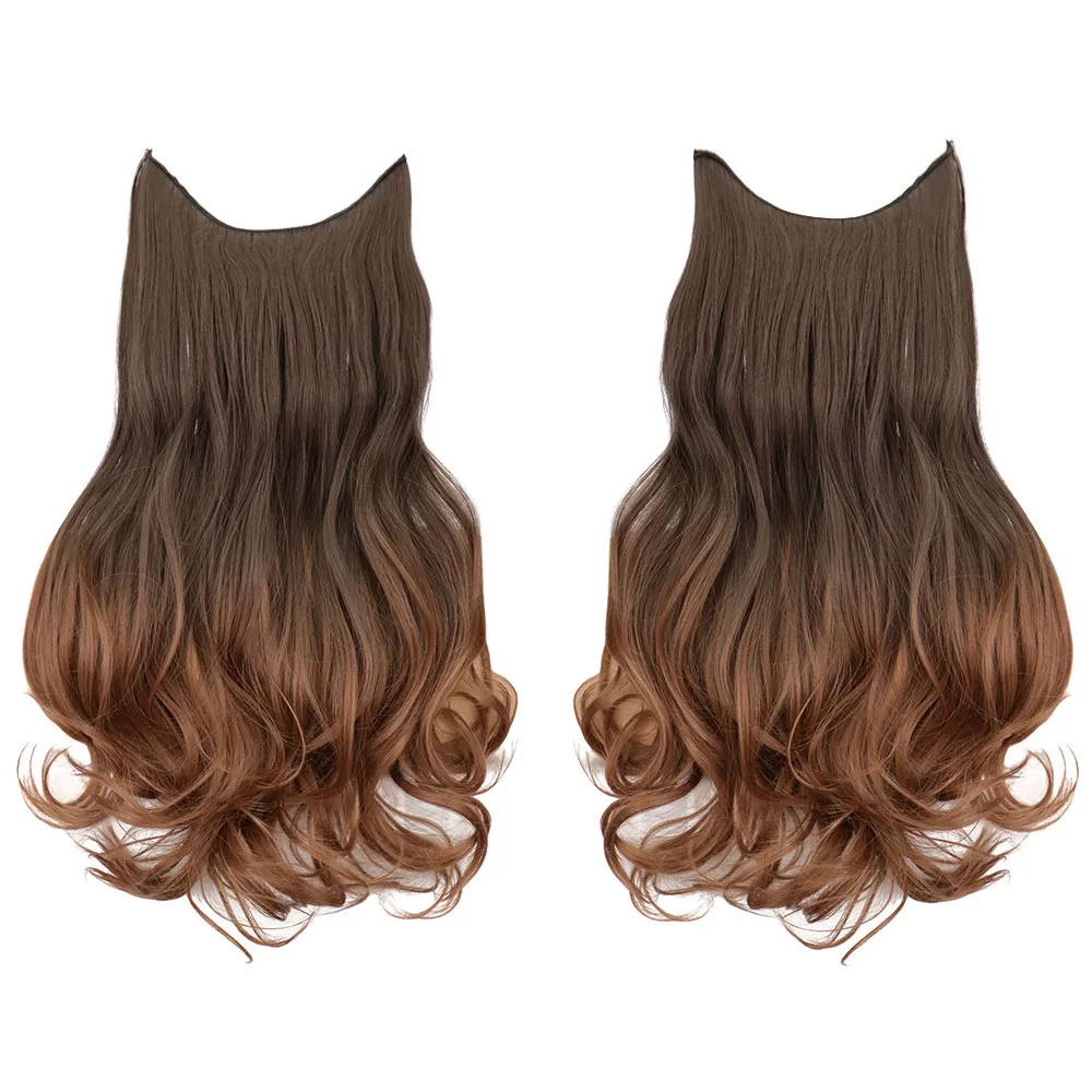 

QQXCAIW Synthetic No Clip Hair Extensions Fake Hair Ombre Blonde Black Pink Natural Wavy Curly False Hair Piece For Woman