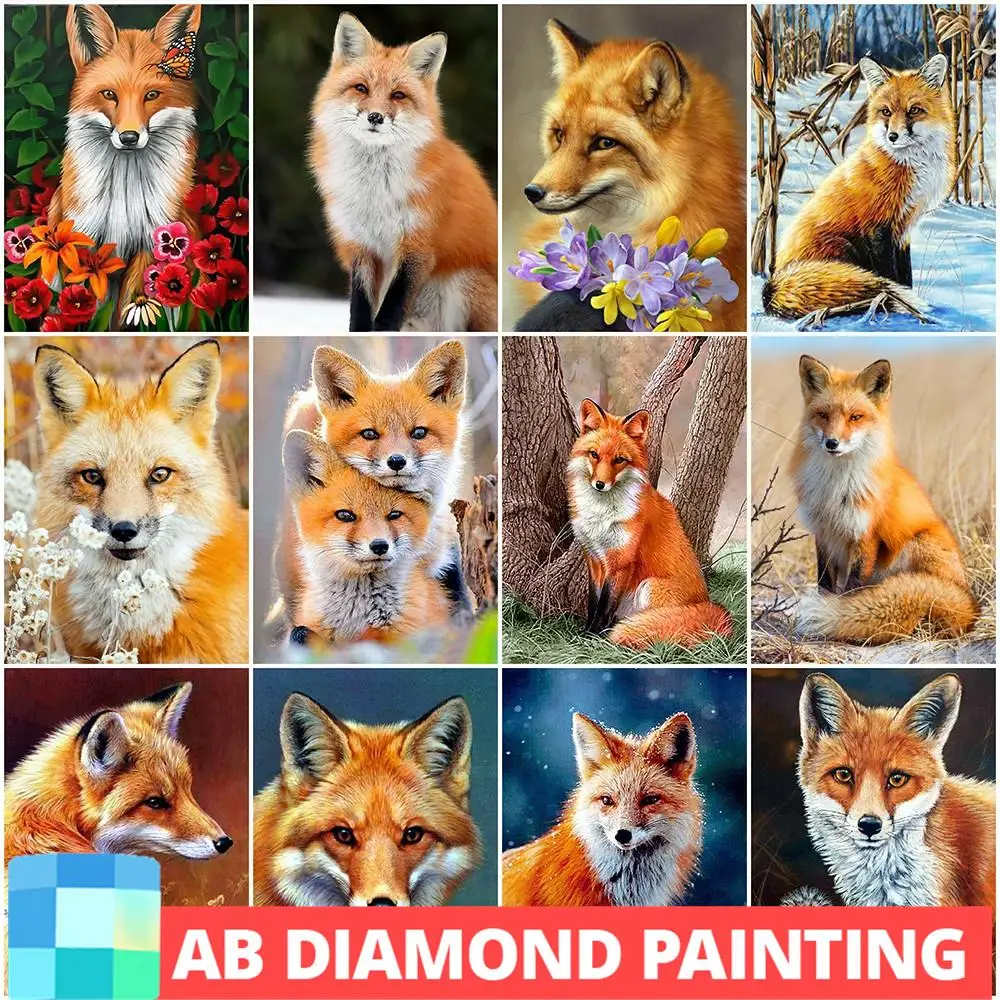 

AB Drills Diamond Embroidery Fox New Arrivals Mosaic Art Kits Diamond Painting Animal Full Square Cross Stitch Home Decoration