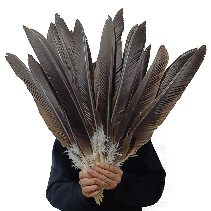 

10Pcs/Lot Natural Eagle Feathers for Crafts 40-60cm/16-24inch on The Head Large Black Birds Feather Decor Carnival Decoration