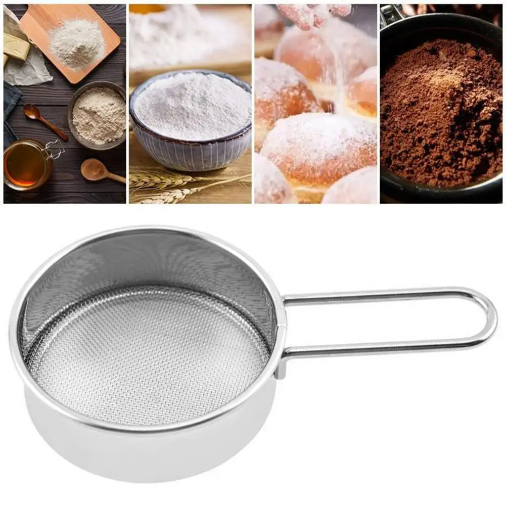 

Stainless Steel Fine Mesh Flour Sieve with Handle Reinforced Frame Round Baking Sifter Powder Sugar Flour Drainer Kitchen Tool