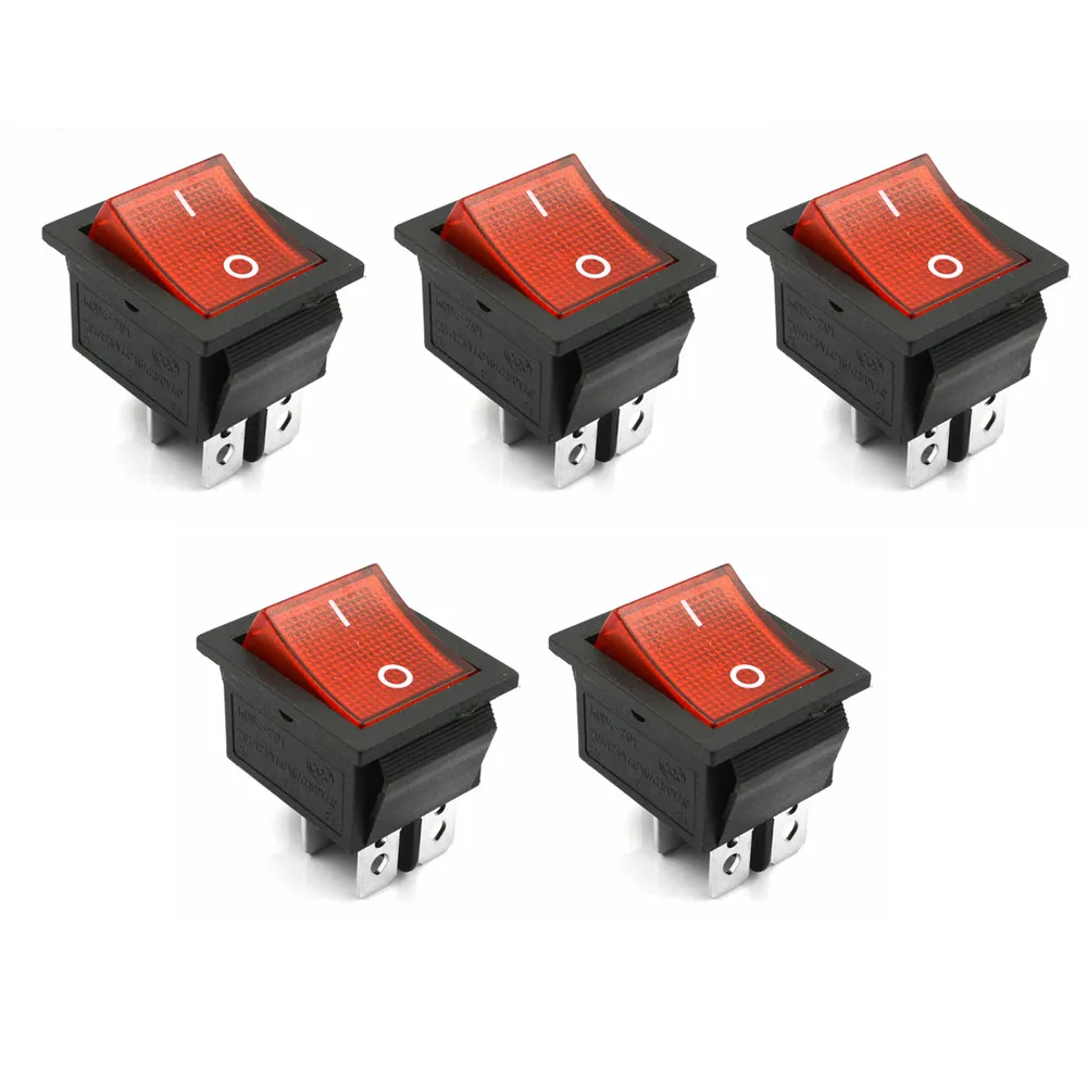 

5Pcs Set Of Red Lamp 4 Pin ON/OFF 2 Position DPST Rocker Switch 16A/250V KCD4-201 NEW High Quality And Durable