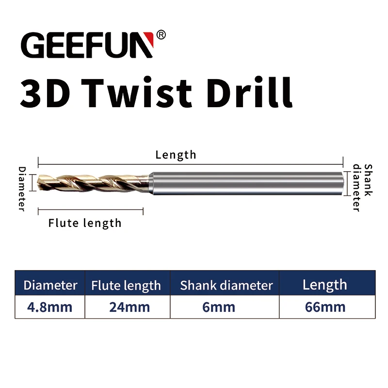 

GEEFUN D.i.A 4.8mm / Length 66mm High Quality Tungsten Carbide Drill Bit for Hard Metal Drilling