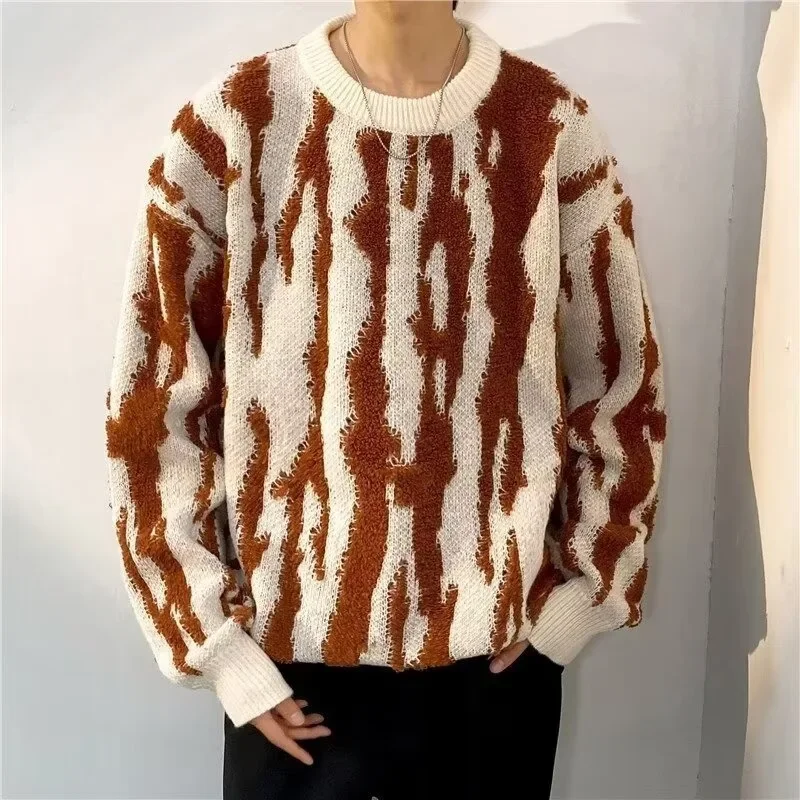 Модный мужской осенне-зимний утепленный трикотажный топ с круглым вырезом