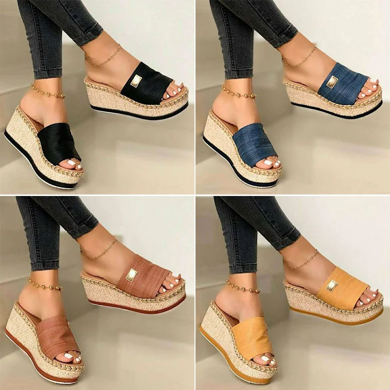 Women Wedges Platform Sandal Open Toe Thick Soft Sole Summer Beach Slippers Shoes