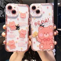 cute cartoon bear flower clear phone case for iphone 13 pro max 12 11 x xr xs 7 8 plus se 2020 transparent soft shockproof cover