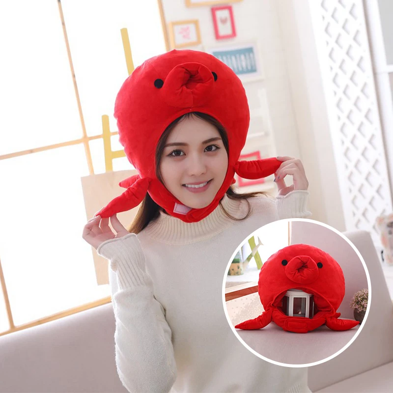 

Funny Red Octopus Headgear Soft Warm Cap Plush Toys Cartoon Hat Headcover Beanies Skullies Cosplay Headwear Birthday Photo Props