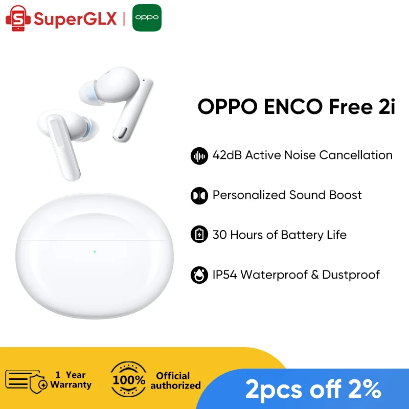 

OPPO ENCO Free 2i 2 i TWS Wireless Headphones ANC True Wireless Bluetooth 5.2 Earbuds for OPPO Find X5 X3 Pro Reno Reno 7 8 Pro