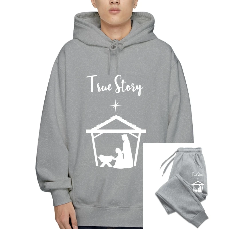 

Printed Men Pullover Cotton Pullover True Story Nativity Scene Baby Jesus Christmas Pullover Winter Drawstring-Sleeve Women T-Sw