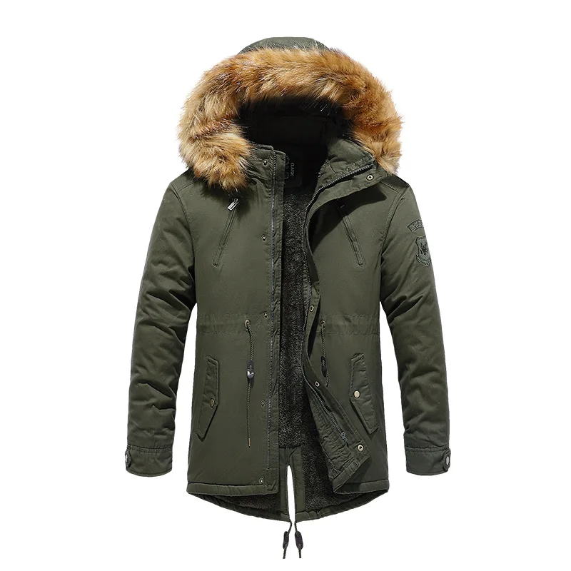 Mid-length Cotton Thickened Hooded Parka Winter Jacket Men's Outdoor Plus Velvet Detachable Hooded Warm Cotton Clothing