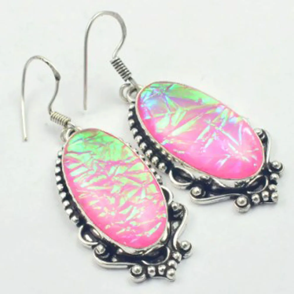 

Dichroic Glass Earrings Silvers Overlay over Copper, USA Size 60mm , E3233