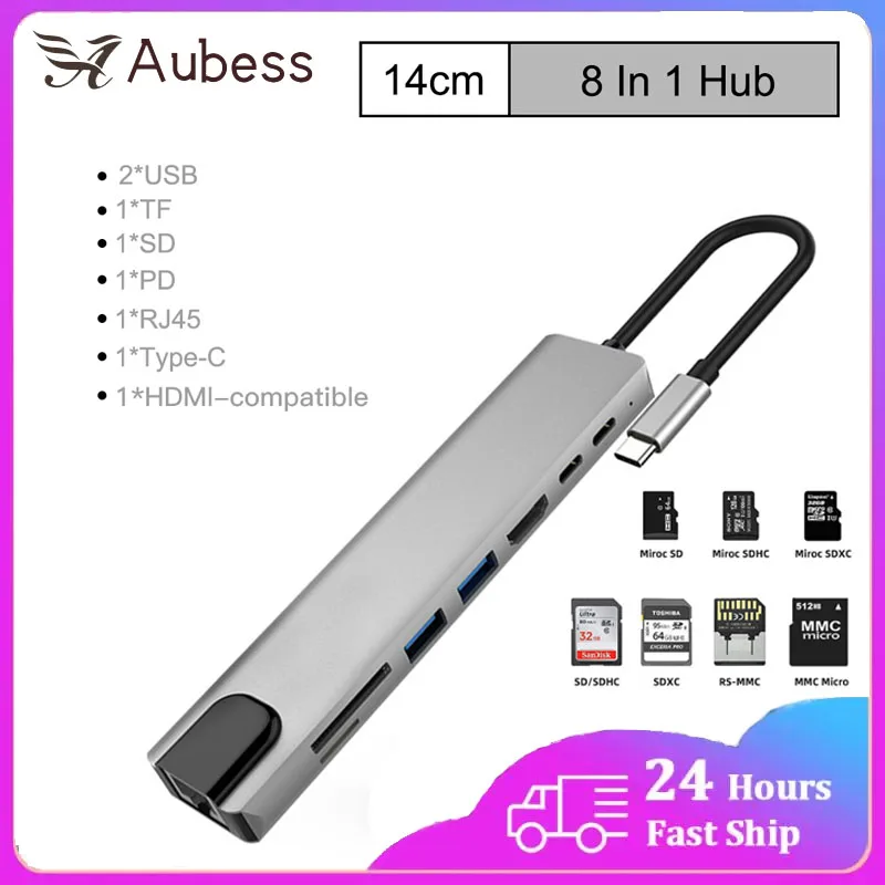 

Pd Fast Charge Type C To Hdmi-compatible Adapter Portable Usb3.0 Hub Fast Charging For Macbook Pro 87w Usb Dock Usb C Hub 8 In 1