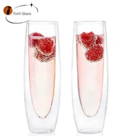 46pc champagne glasses set double wall heat resist glass cup stemless sparkling wine glasses transparent wine flute for wedding