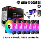 RGB чехол для вентиляторов, 120 мм тихий компьютерный охлаждающий ПК Вентиляторы, музыкальный ритм 5 в ARGB Адресуемая материнская плата синхронизацияRC контроллер