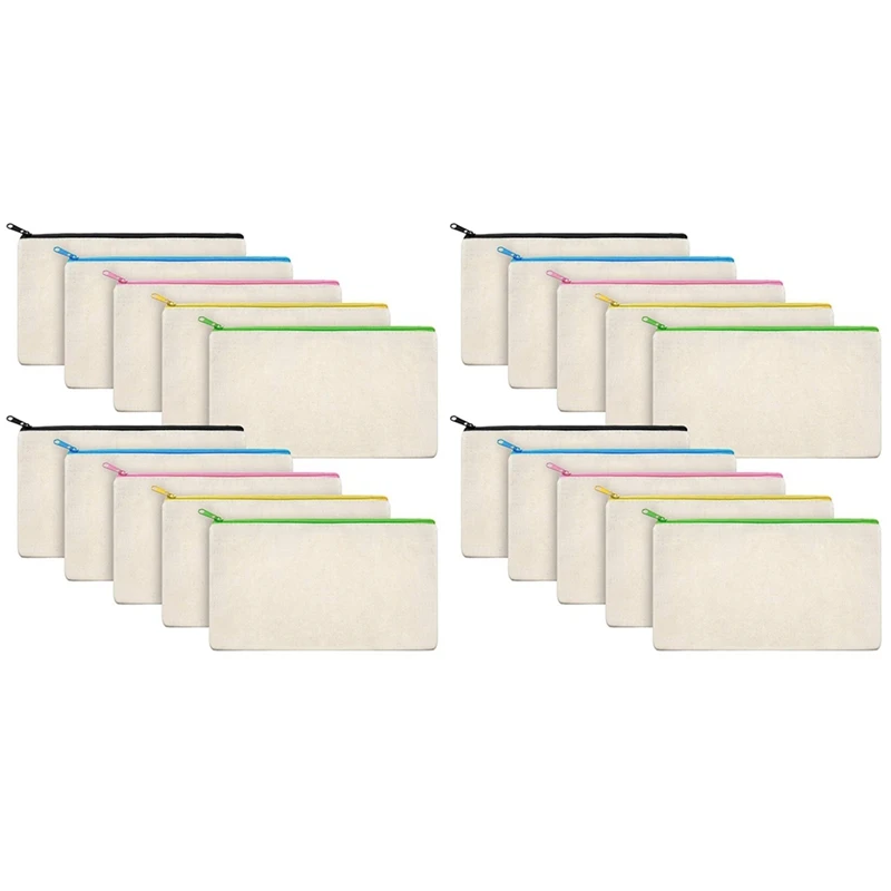 

20Pcs Canvas Makeup Bags Canvas Zipper Pouch Bags Pencil Case DIY Craft Bags For Travel DIY Craft School Colorful Zipper