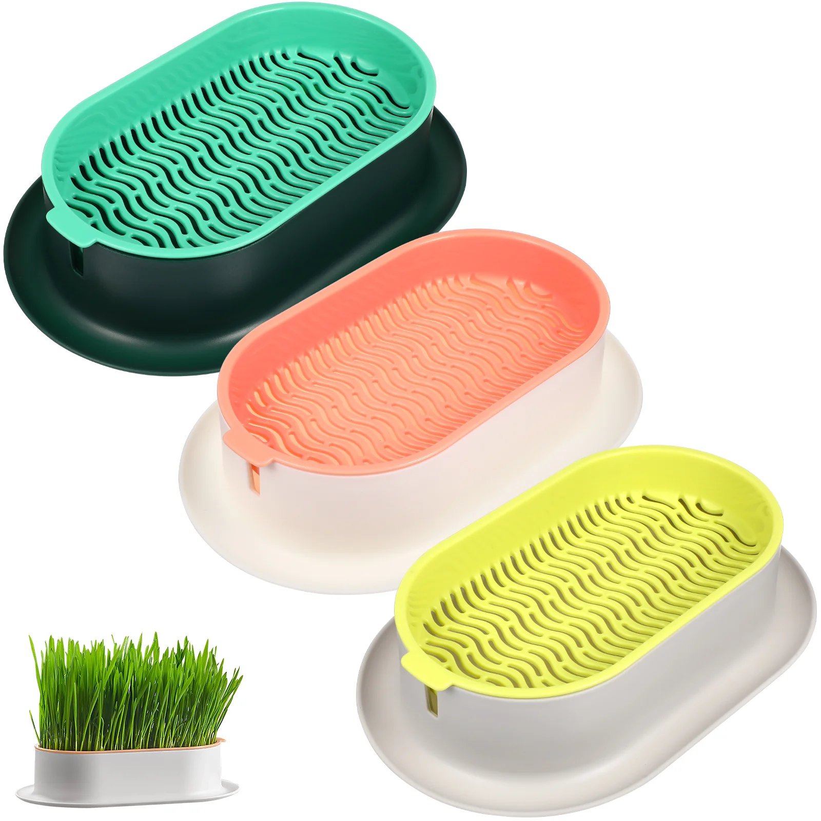 

3 Pcs Hydroponic Planting Box Vegetable Plants Creative Cat Grass Practical Planter Household Small Flowerpot Plastic Nursery