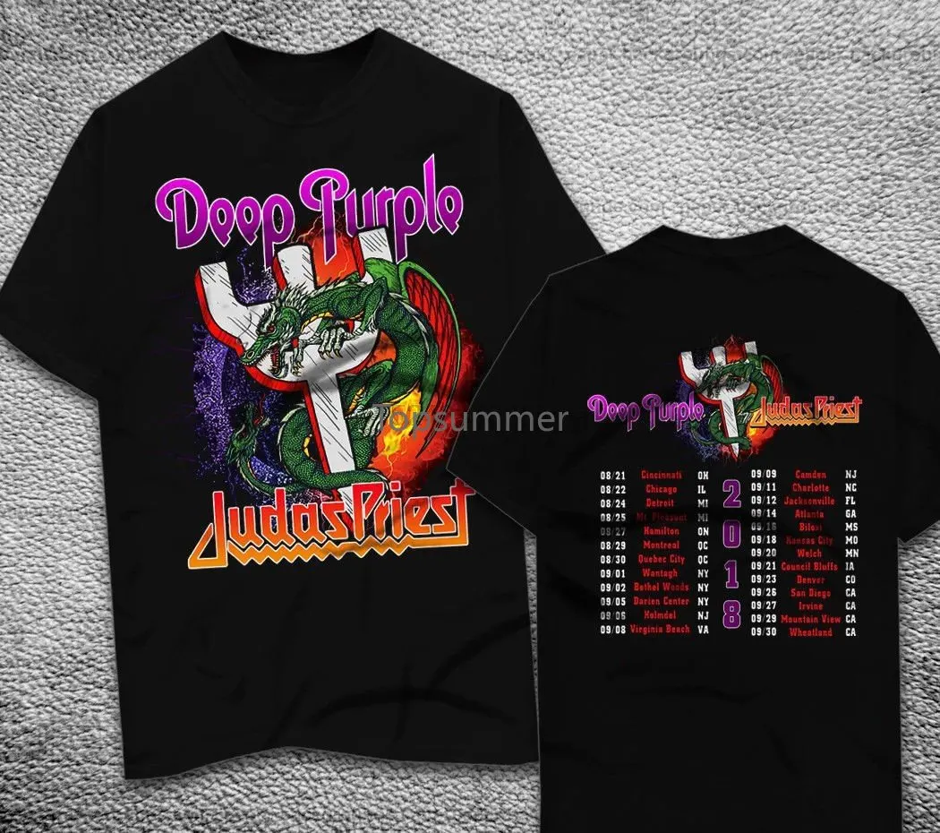 

Judas Priest Deep Purple Tour 2018 T-Shirt T Shirt Men Black Short Sleeve Cotton Hip Hop T-Shirt Print Tee Shirts