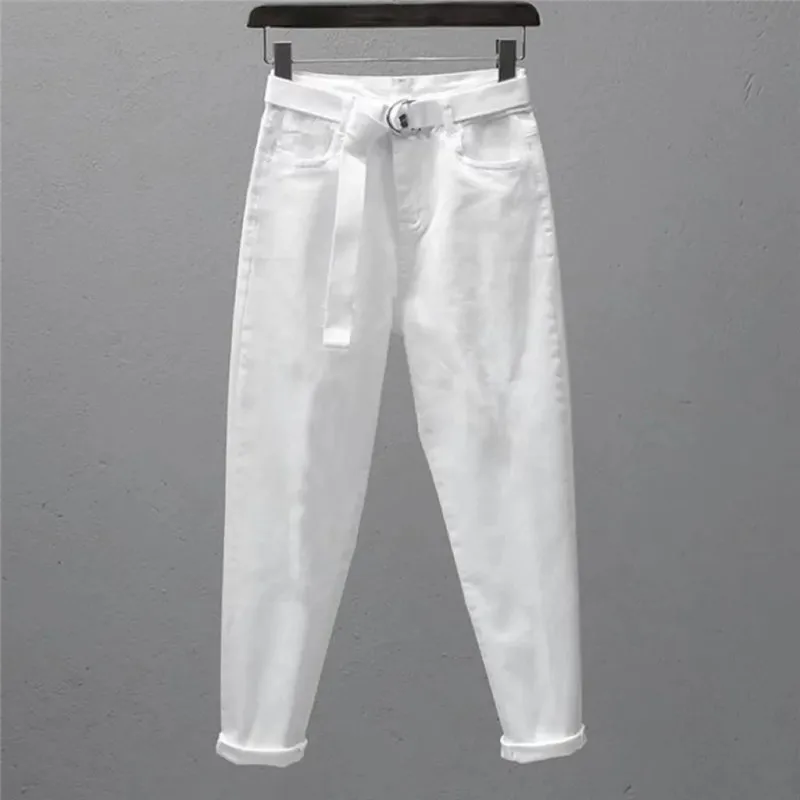 Женские джинсы-шаровары с высокой талией черные повседневные хлопковые брюки до