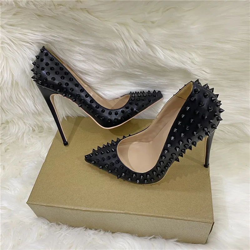 2023 Women Pumps Summer Rivet High Heels Pointed Toe Stiletto Ladies Leather Shallow Mouth Single Shoes Willow Fashion Females