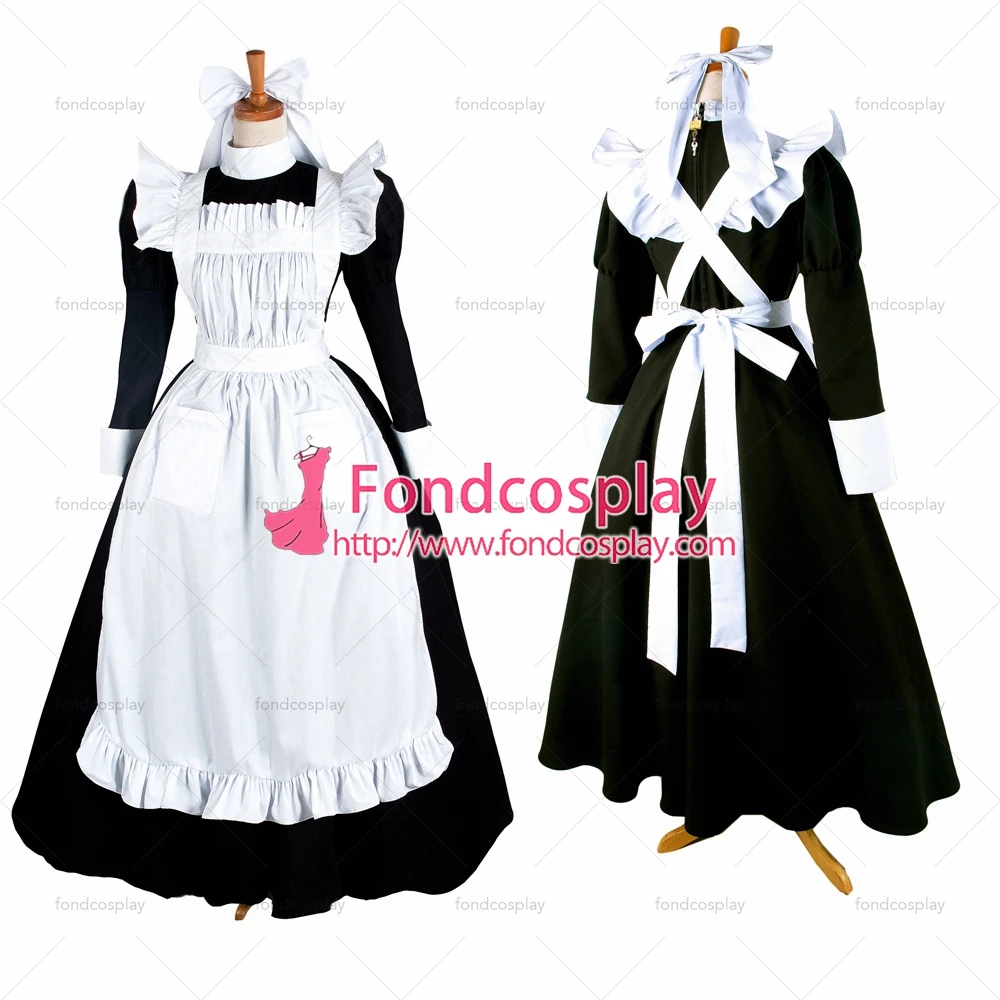 

adult sexy cross dressing sissy maid long black cotton Dress Lockable Uniform apron Costume Tailor-made[G1410]
