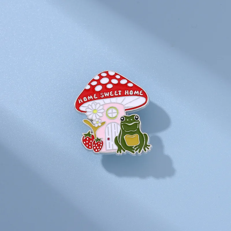 

Cartoon Enamel Pins For Backpacks Beautiful Women's Brooches Red Mushroom Frog House Strawberry Badges Fashion Cute Jewelry Gift