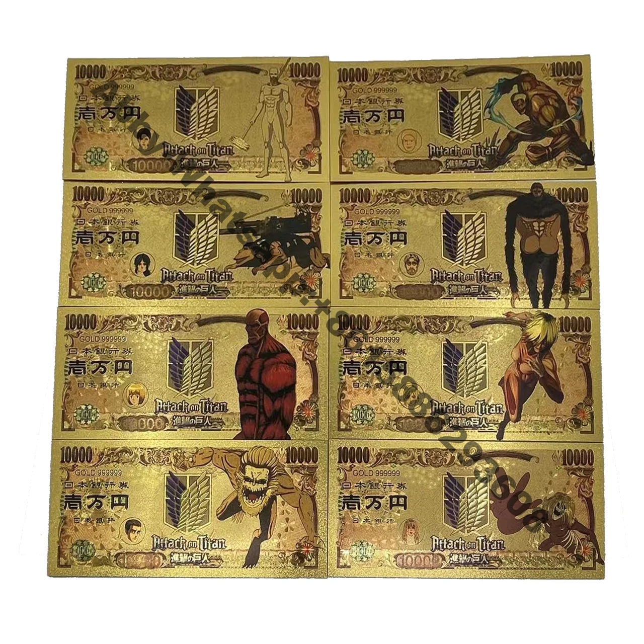 

Japanse Anime Attack on Titan Gold Banknote Eren Armin Plastic card Captain Levi Souvenir Home Decor Gift for Kids Children