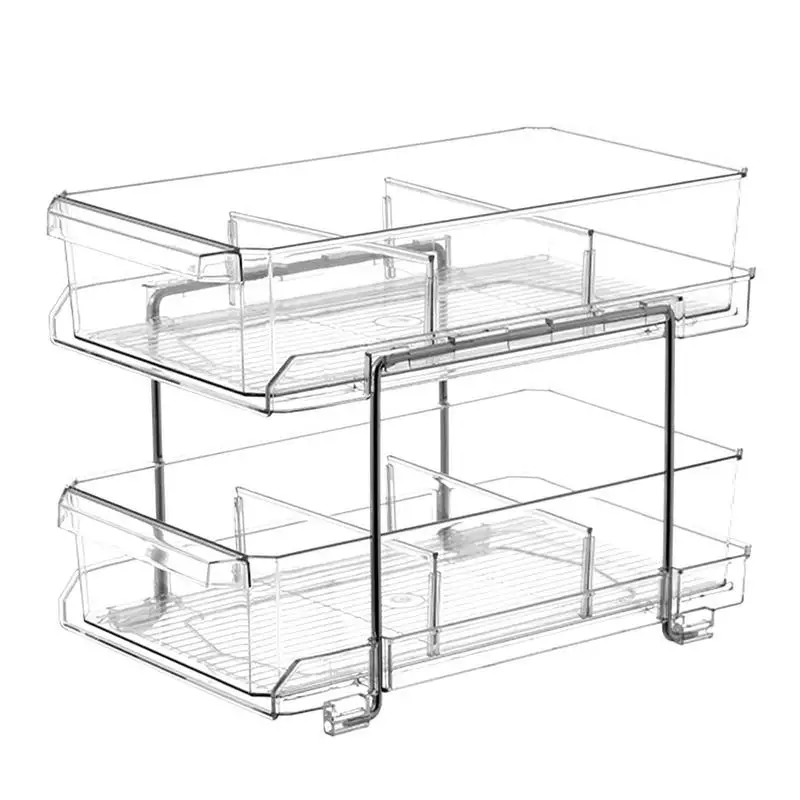 

Under Sink Organizers And Storage Double-Tier Pull Out Organizer Drawers Clear Slide Out Cabinet & Countertop & Pantry