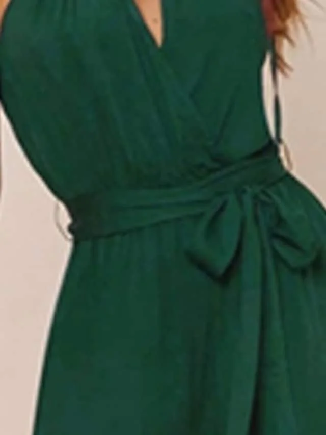 

Women's Jumpsuit Backless Lace up Solid Color Square Neck Casual Street Daily Wide Leg Regular Fit Sleeveless Green S M L Spring