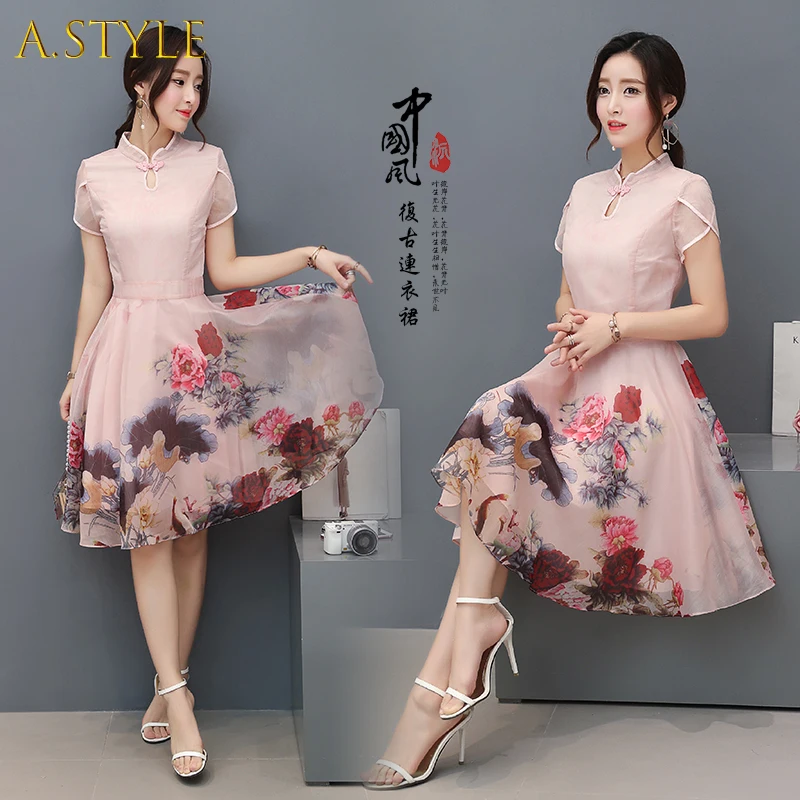 

Женское платье-трапеция в китайском стиле, а-силуэт, с цветочным принтом